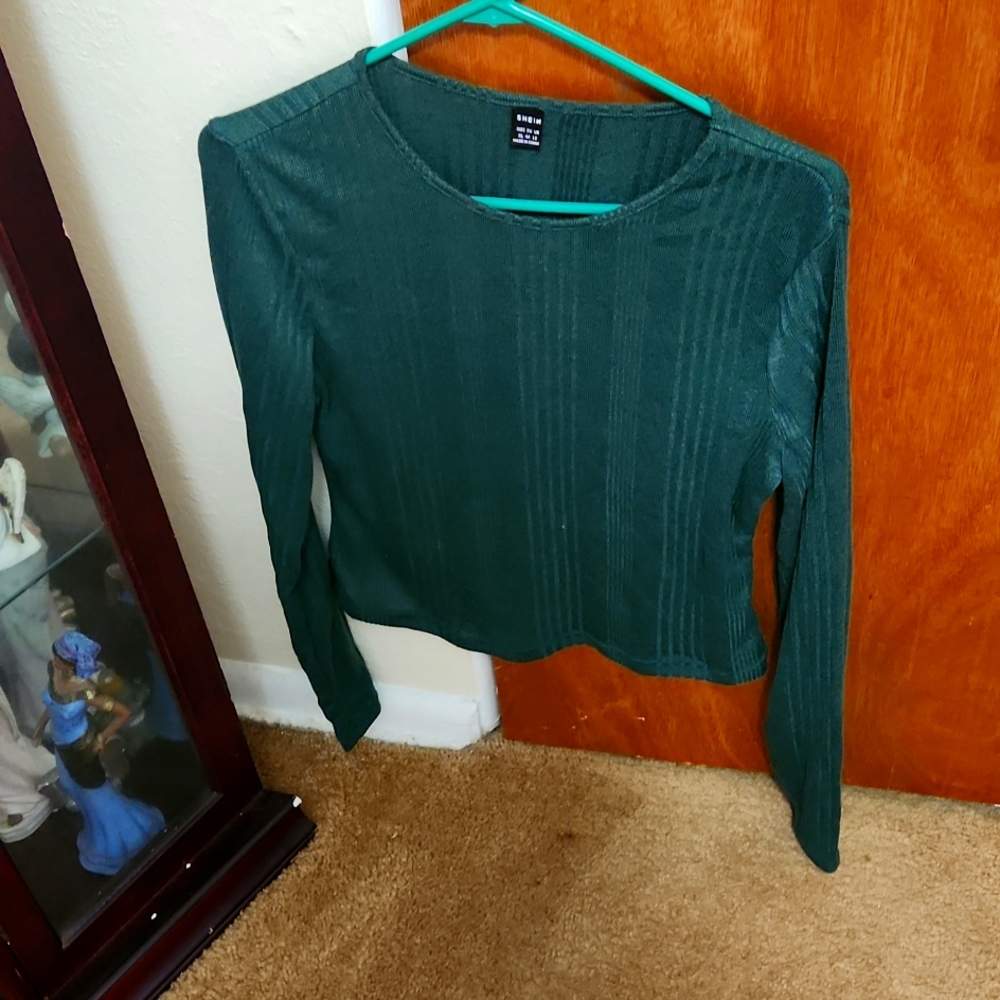 Shein l/S top  sz xl Green.   Very  Ribbed  form fitting.